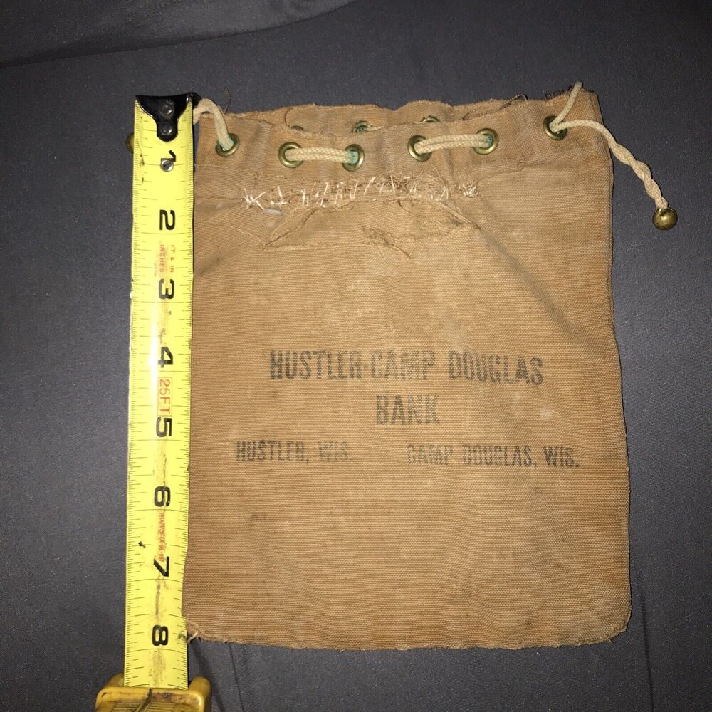 HUSTLER Camp Douglas Bank Coin Money Bag Canvas Hustler Wisconsin Rare